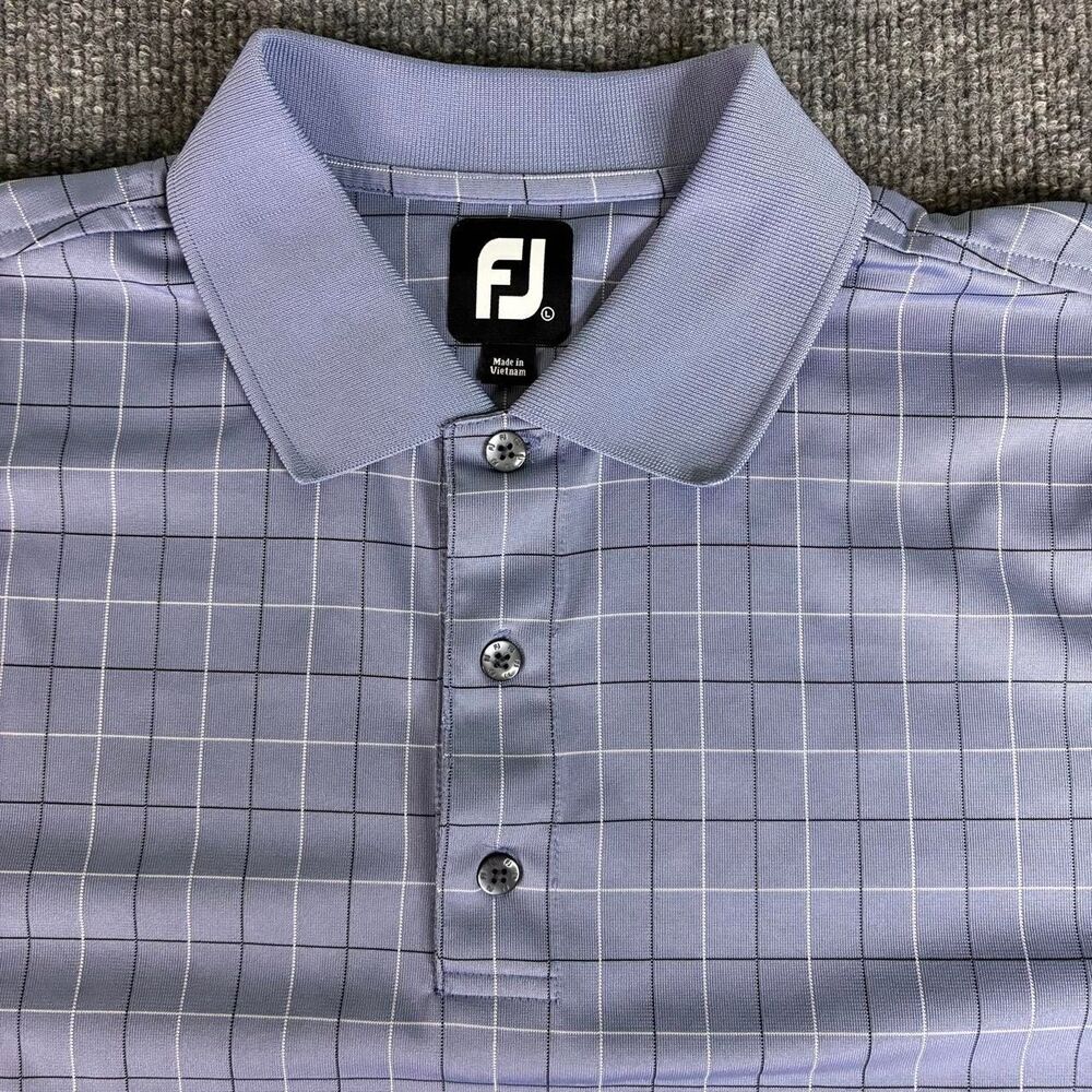 FootJoy FJ Golf Polo Shirt Men’s Large Blue Plaid Check Performance Short Sleeve